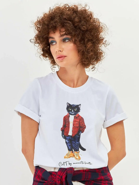 White t-shirt country cat - Funny Cat T-shirt | For Cat Lovers | CAT by maniita lacitta