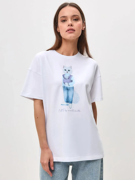 White t-shirt mother cat - Funny Cat T-shirt | For Cat Lovers | CAT by maniita lacitta