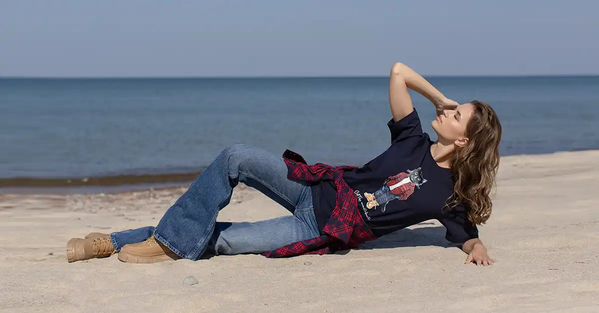 Woman in casual beach attire.