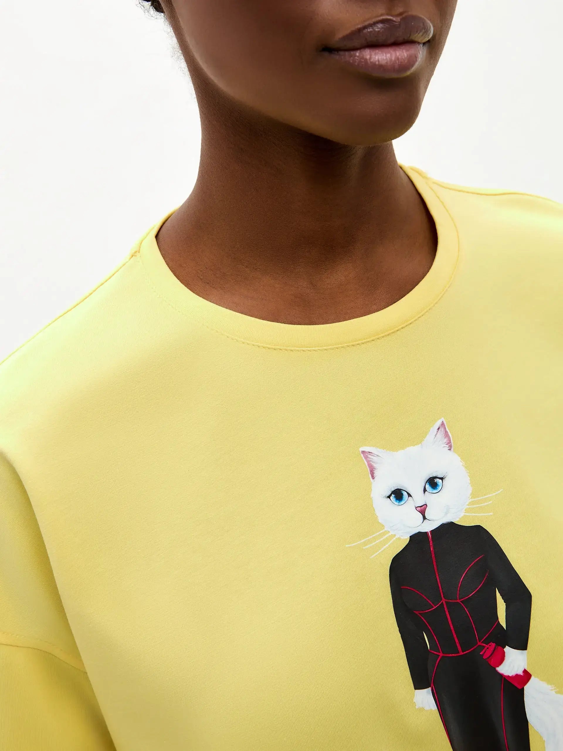 Yellow Printed short oversized T-shirt SPORT CAT - T-shirt