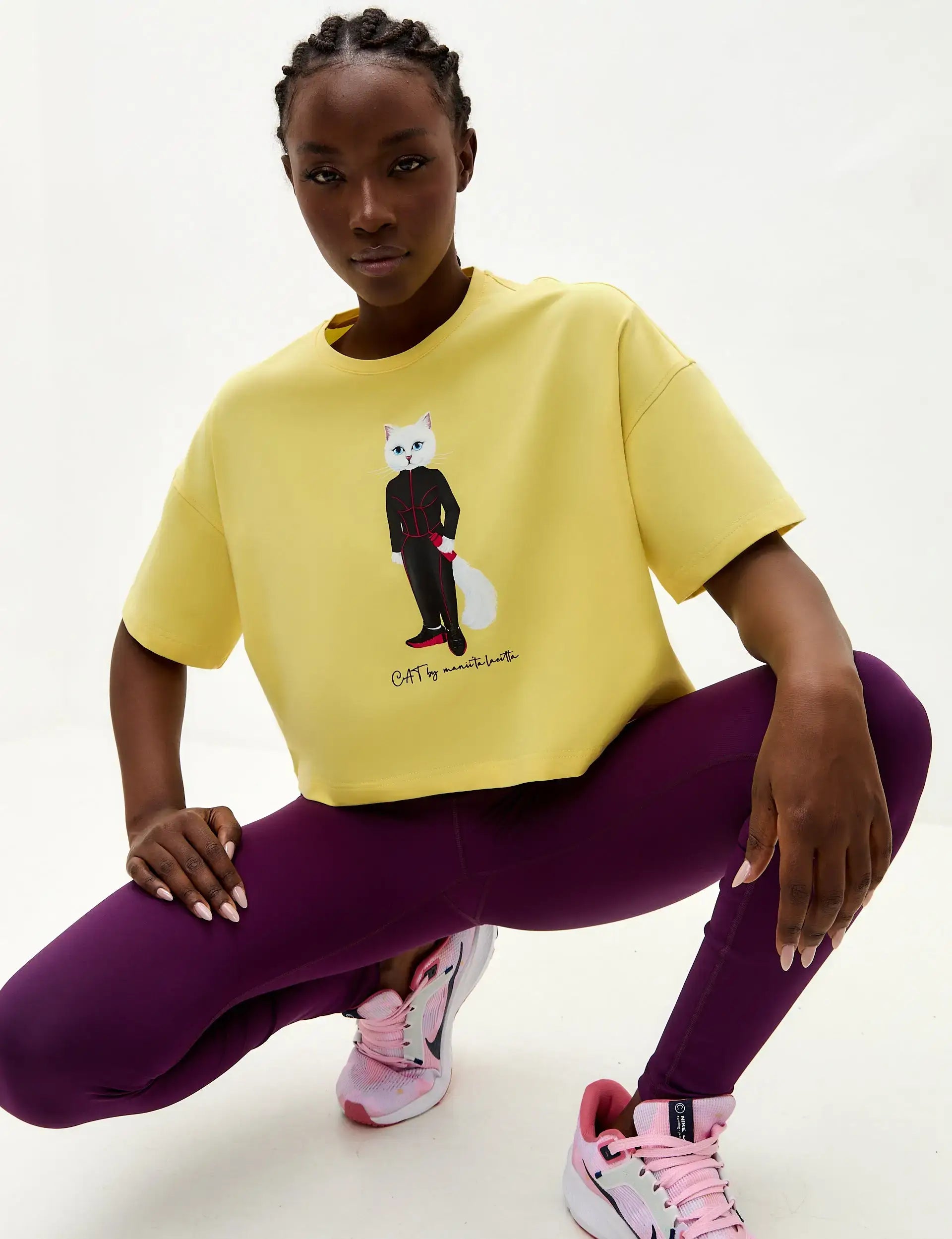 Yellow Printed short oversized T-shirt SPORT CAT - T-shirt