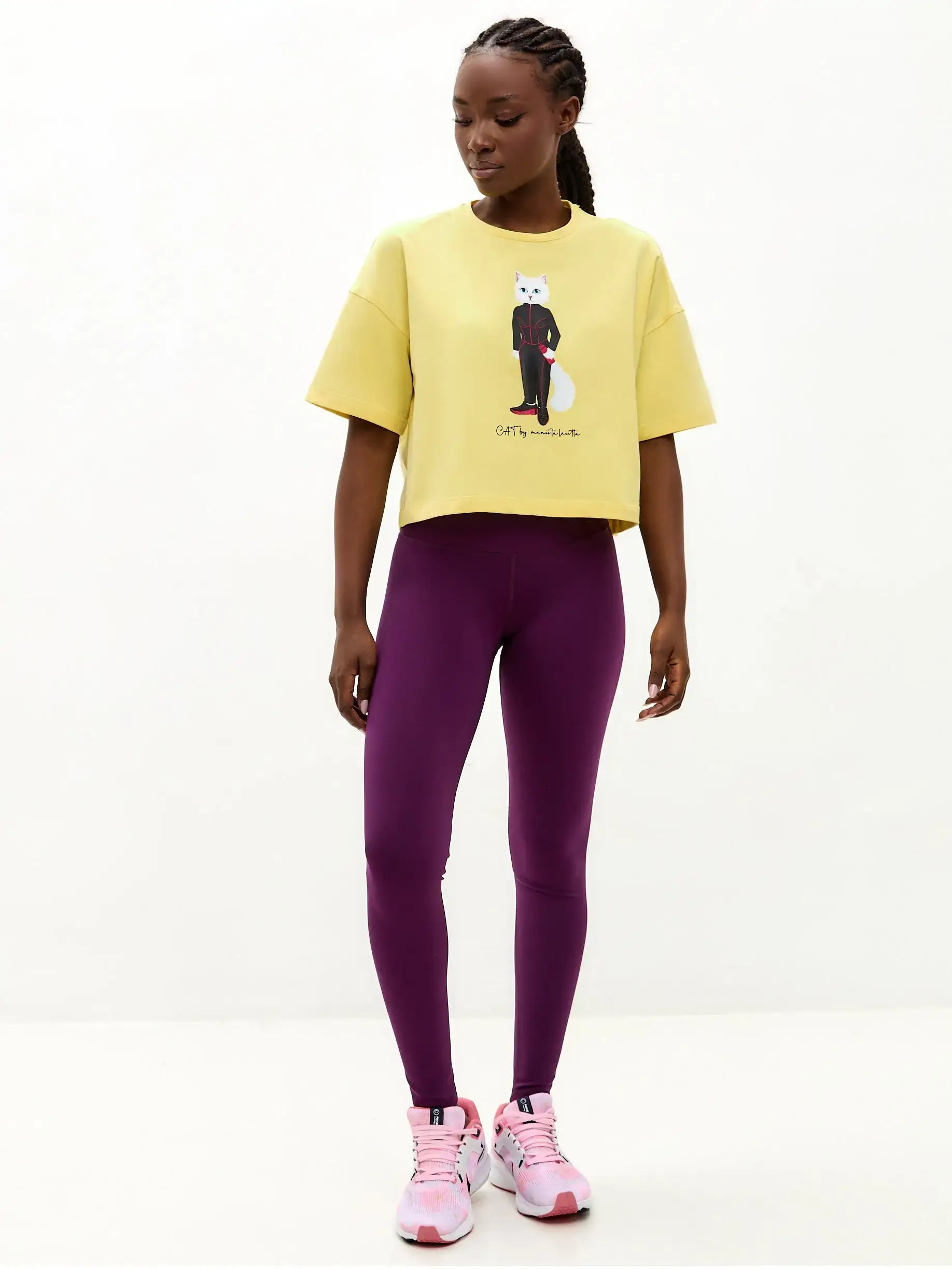 Yellow Printed short oversized T-shirt SPORT CAT - T-shirt